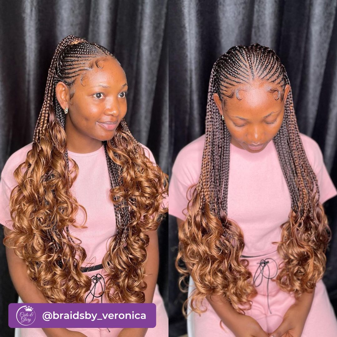 colored cornrow with curled ends