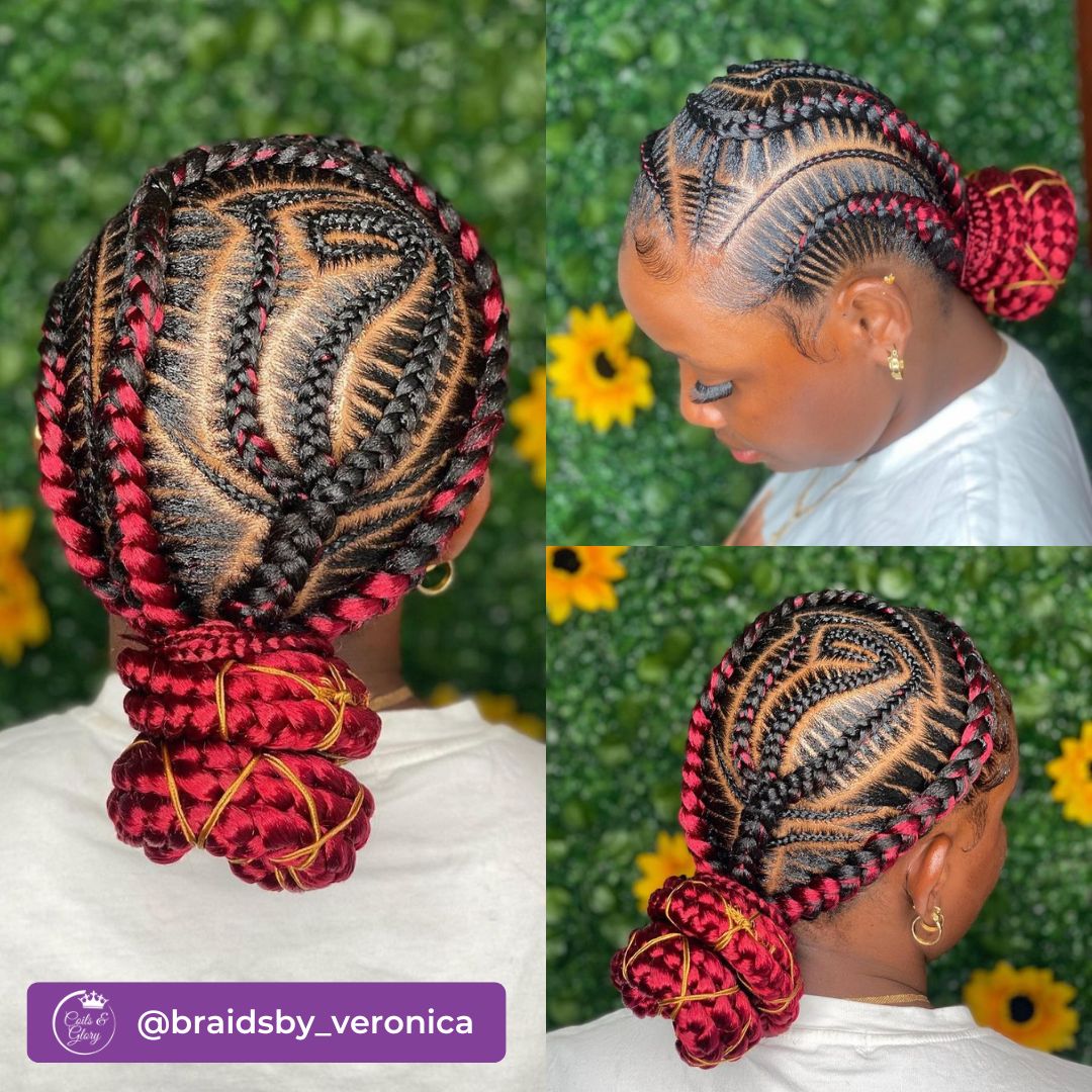 red and black rose design cornrow