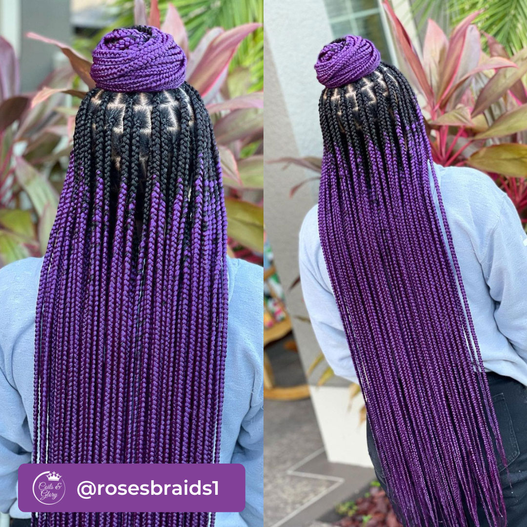 black and purple butt length box braids