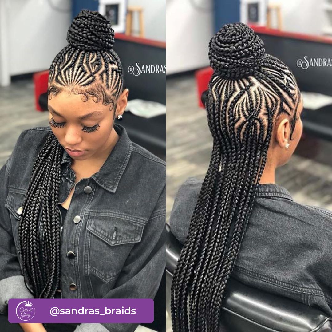 half up half down cornrow with defined edges