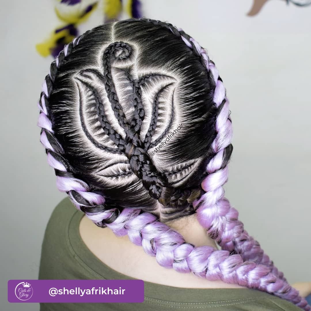 two colored cornrows with rose design