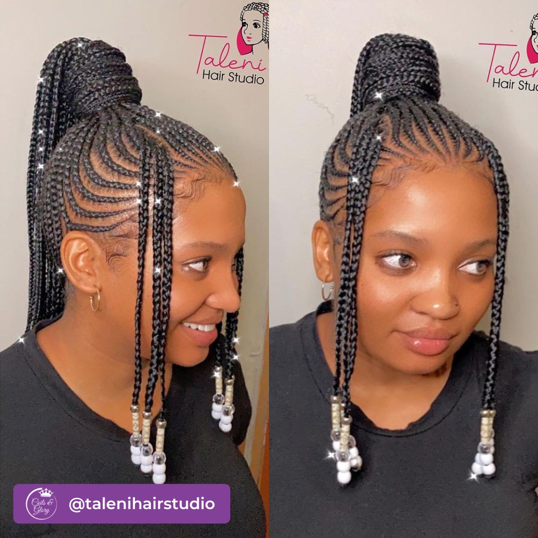 ponytail cornrows with beads