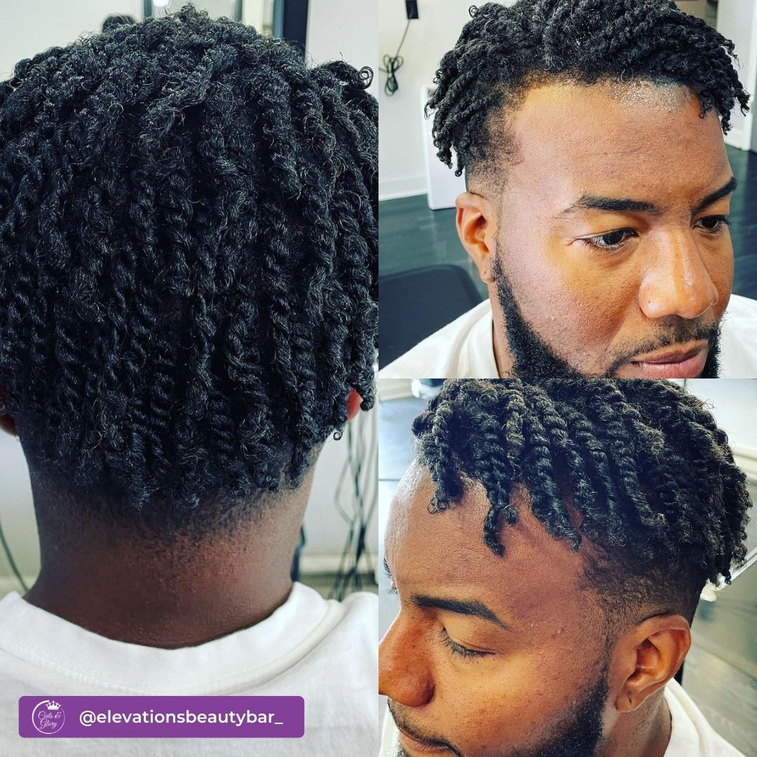 Two strand twists on short hair with shaved sides