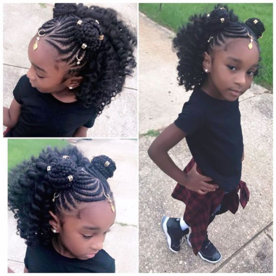 little black girl braids half up half down