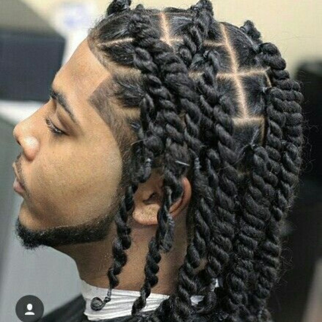 Two Strand Twists on black Men with long hair