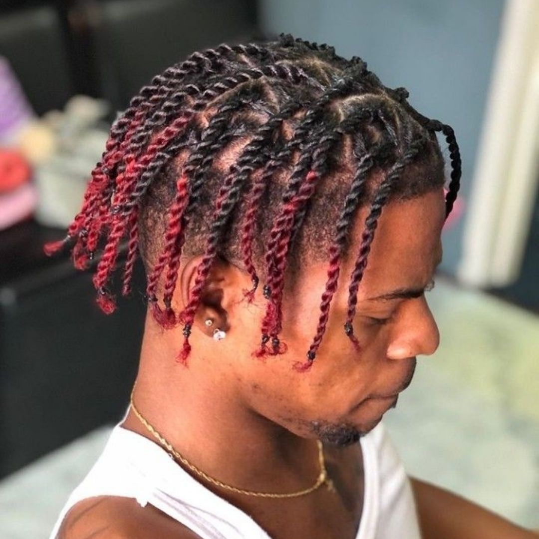 two strand twists on burgundy hair