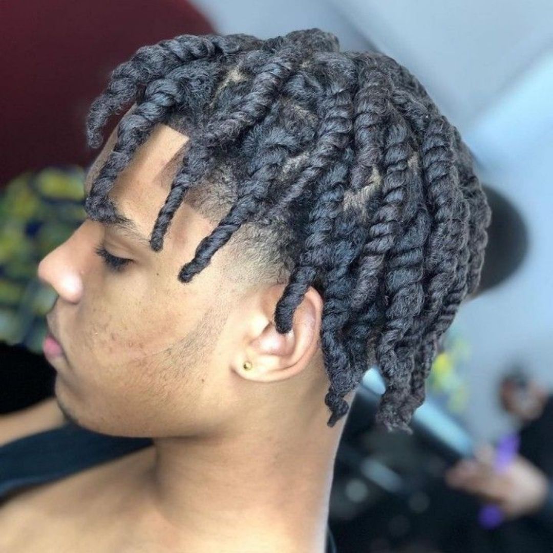 Juicy two-strand twists on black teenage boys