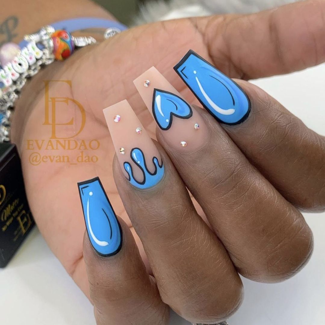 blue nail art on black women