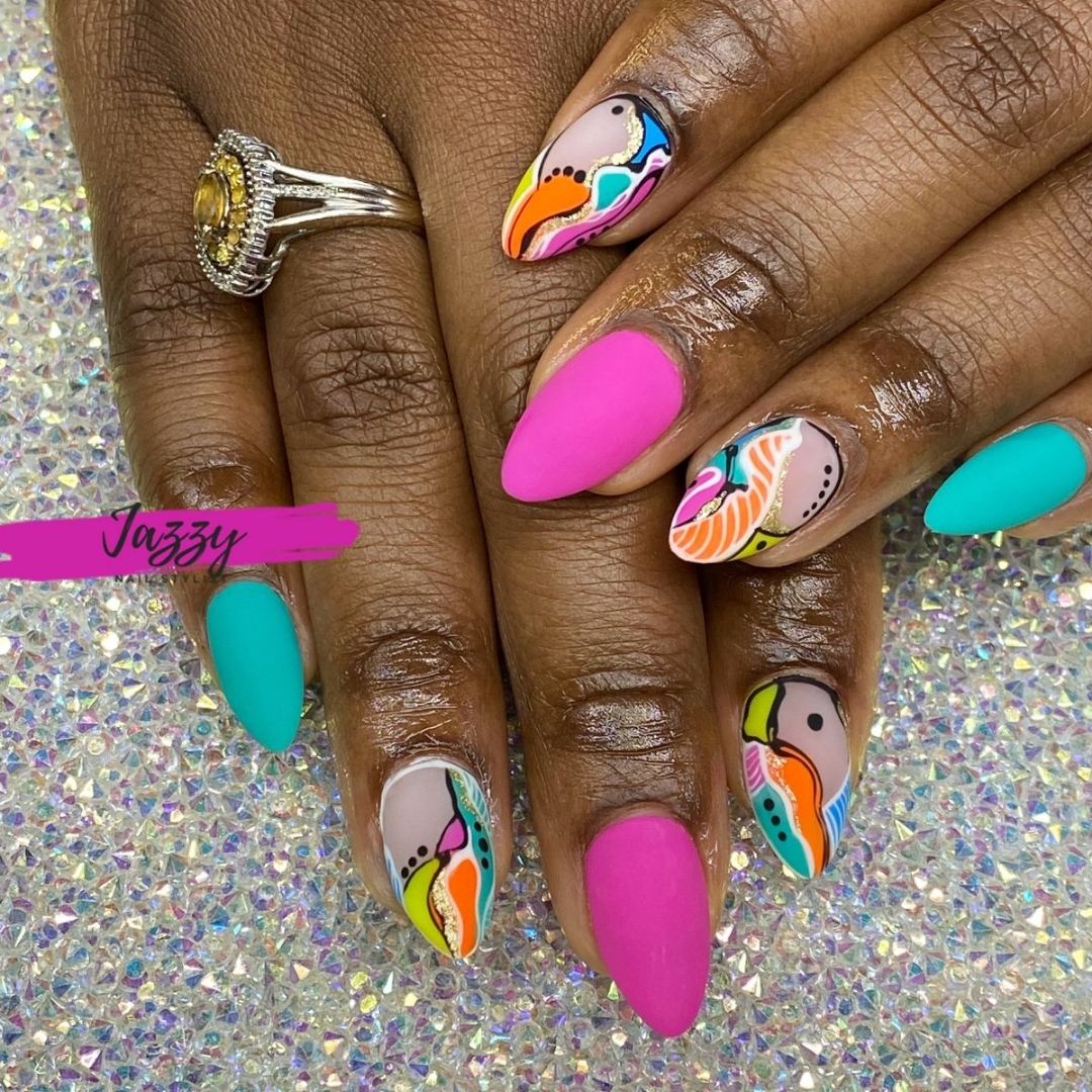 artistic almond shaped nails on black women