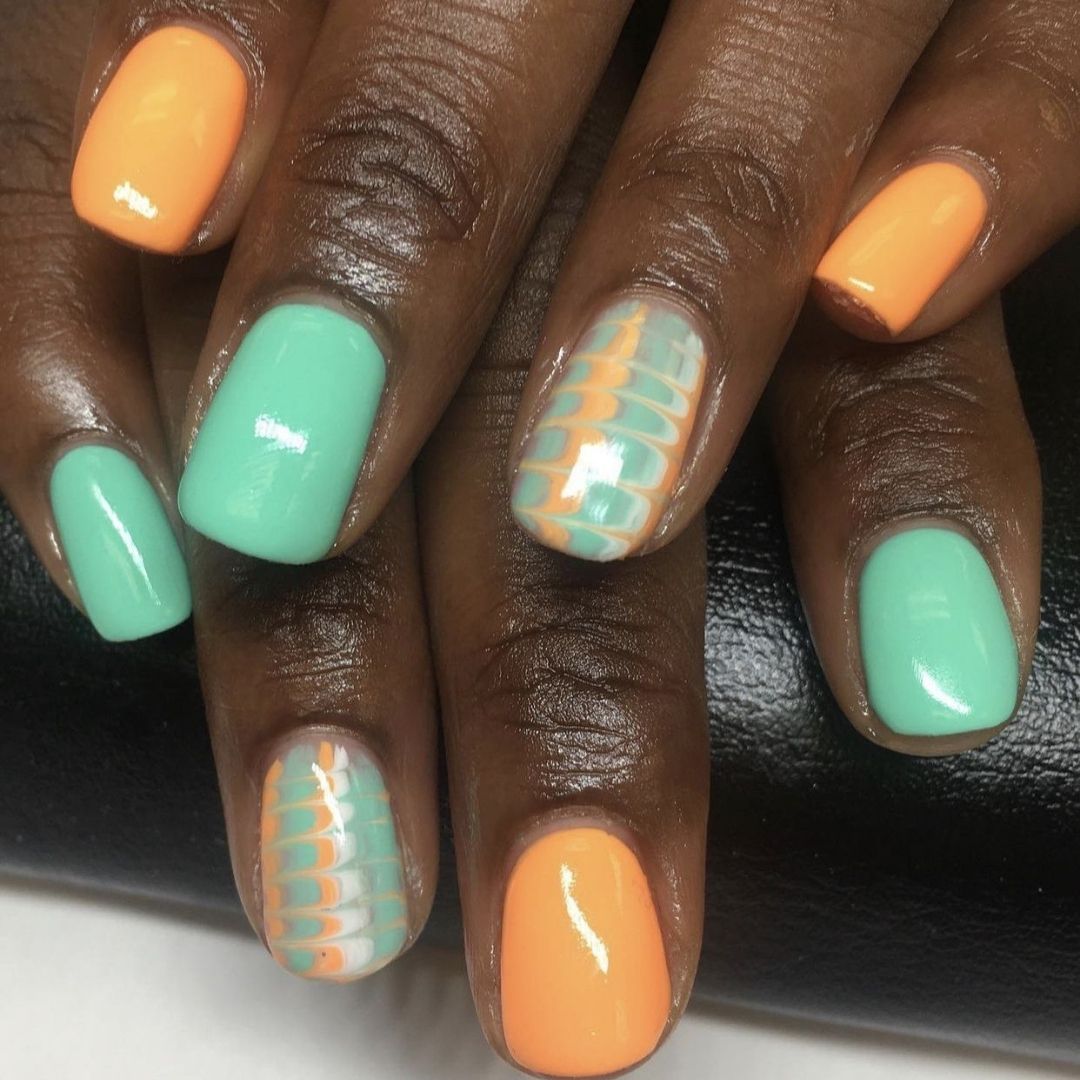 green orange nails design for dark skin