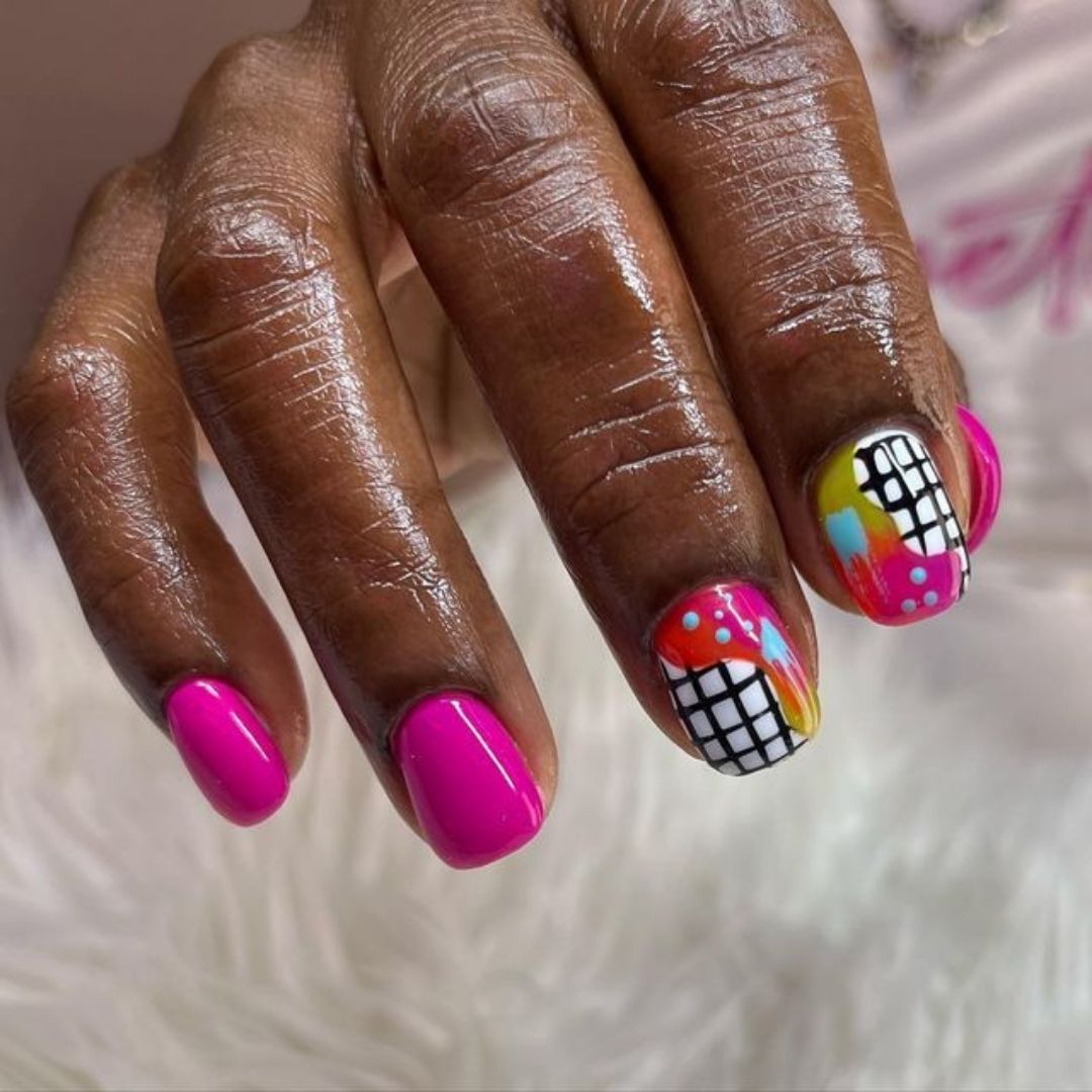 cute abstract design on short natural nails for black women