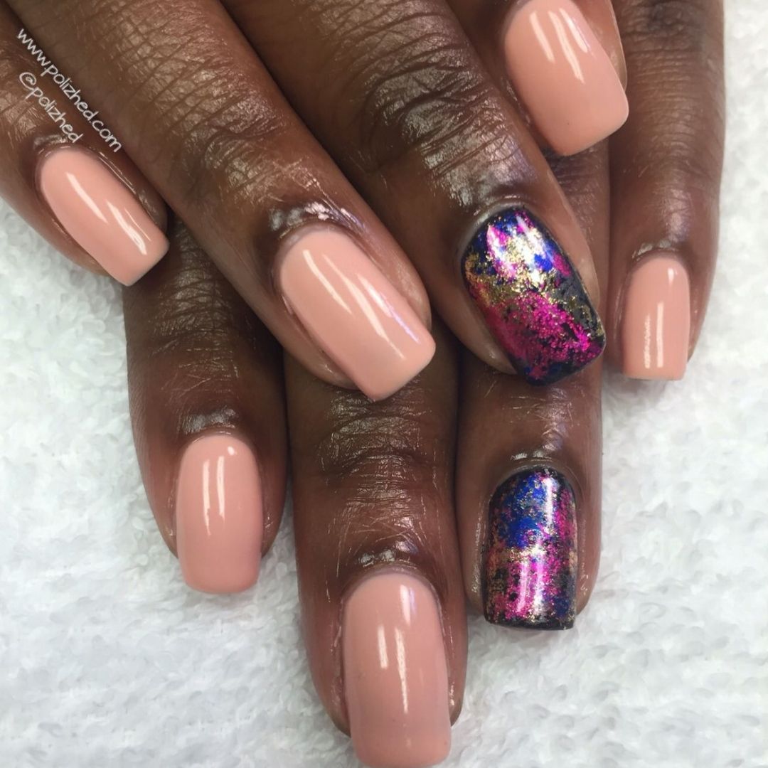 cute pastel pink on short nails of black women
