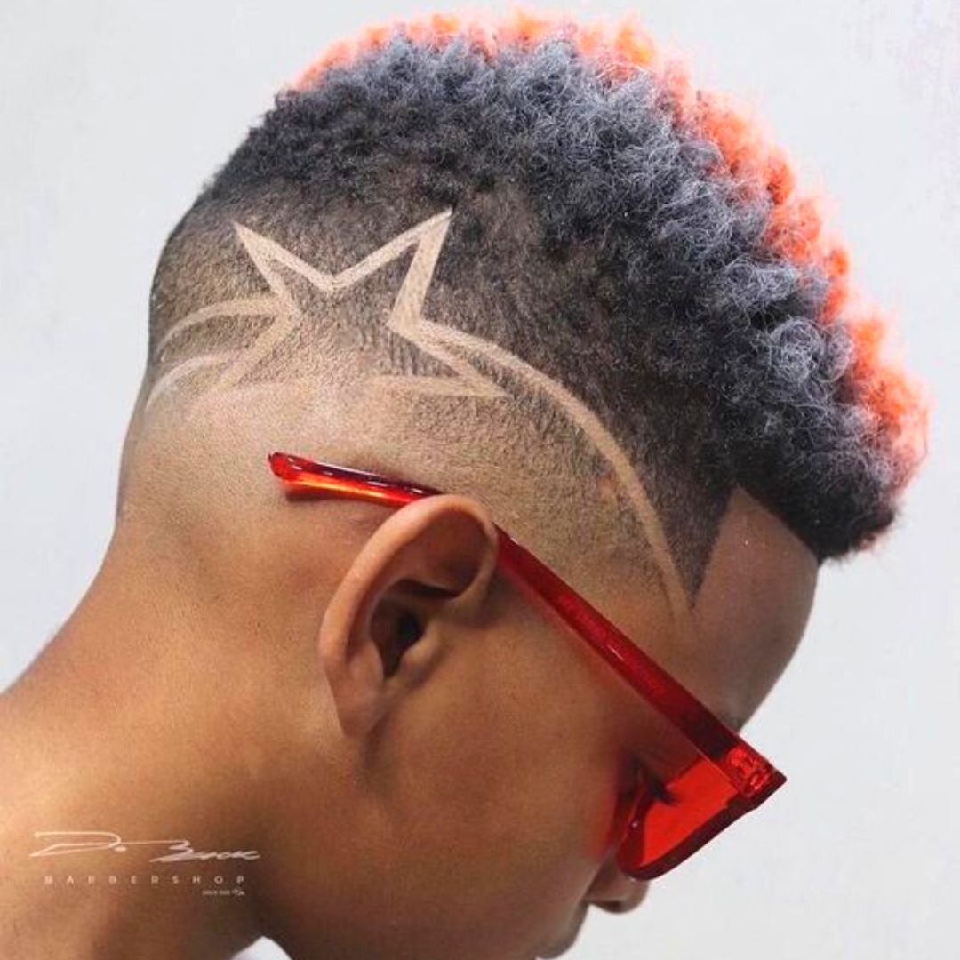 black boy hair cut with shaved star