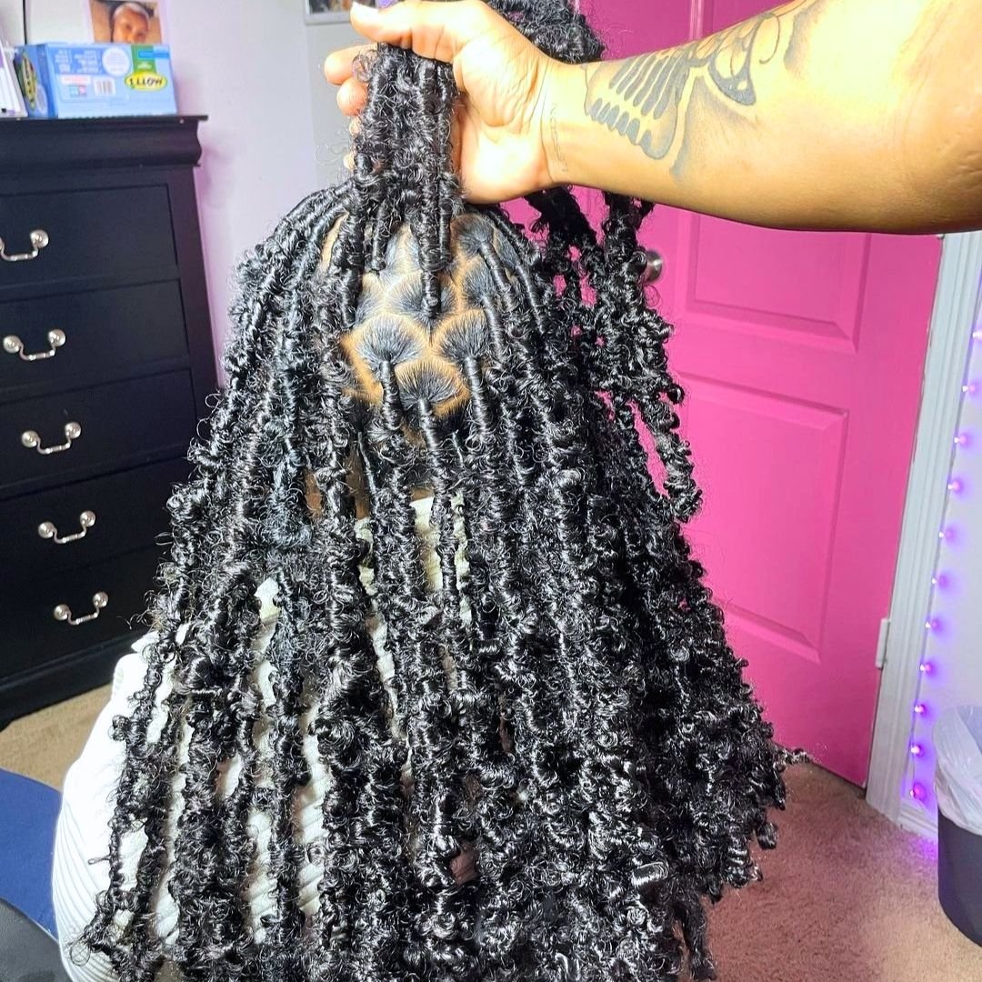 butterfly faux locs on black women