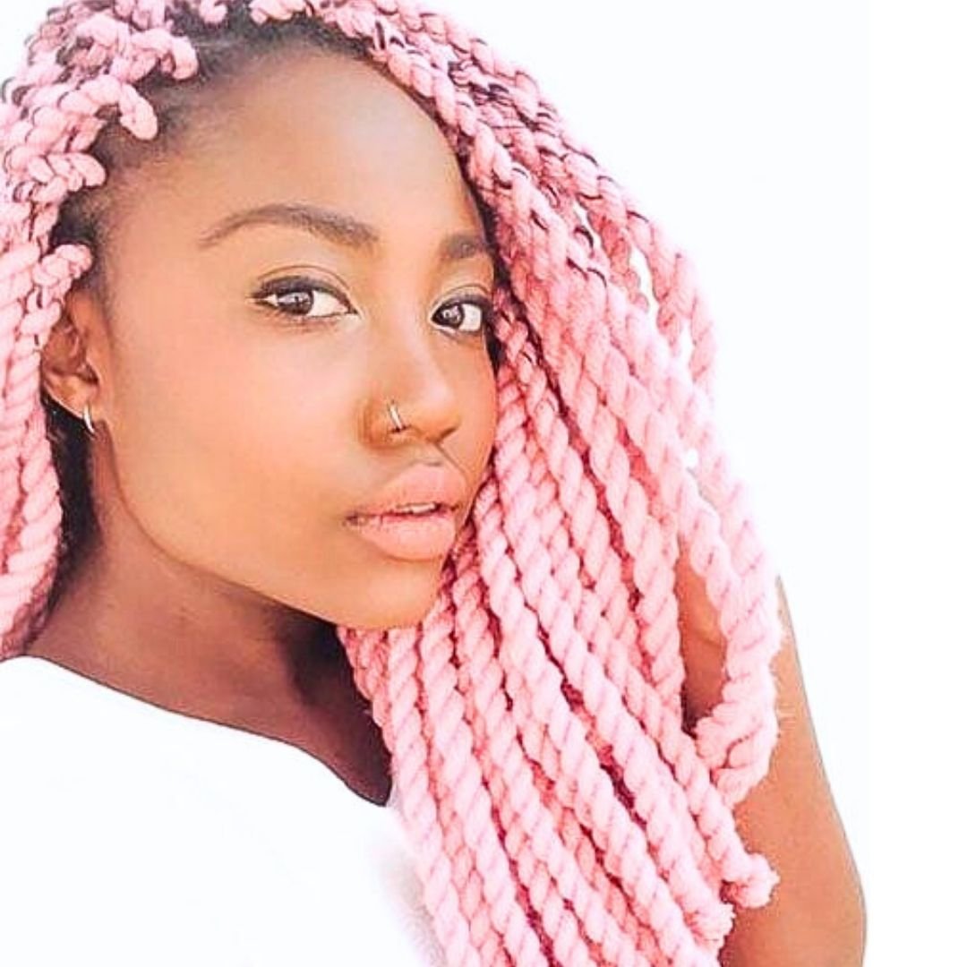 pink yarn twists on black girls