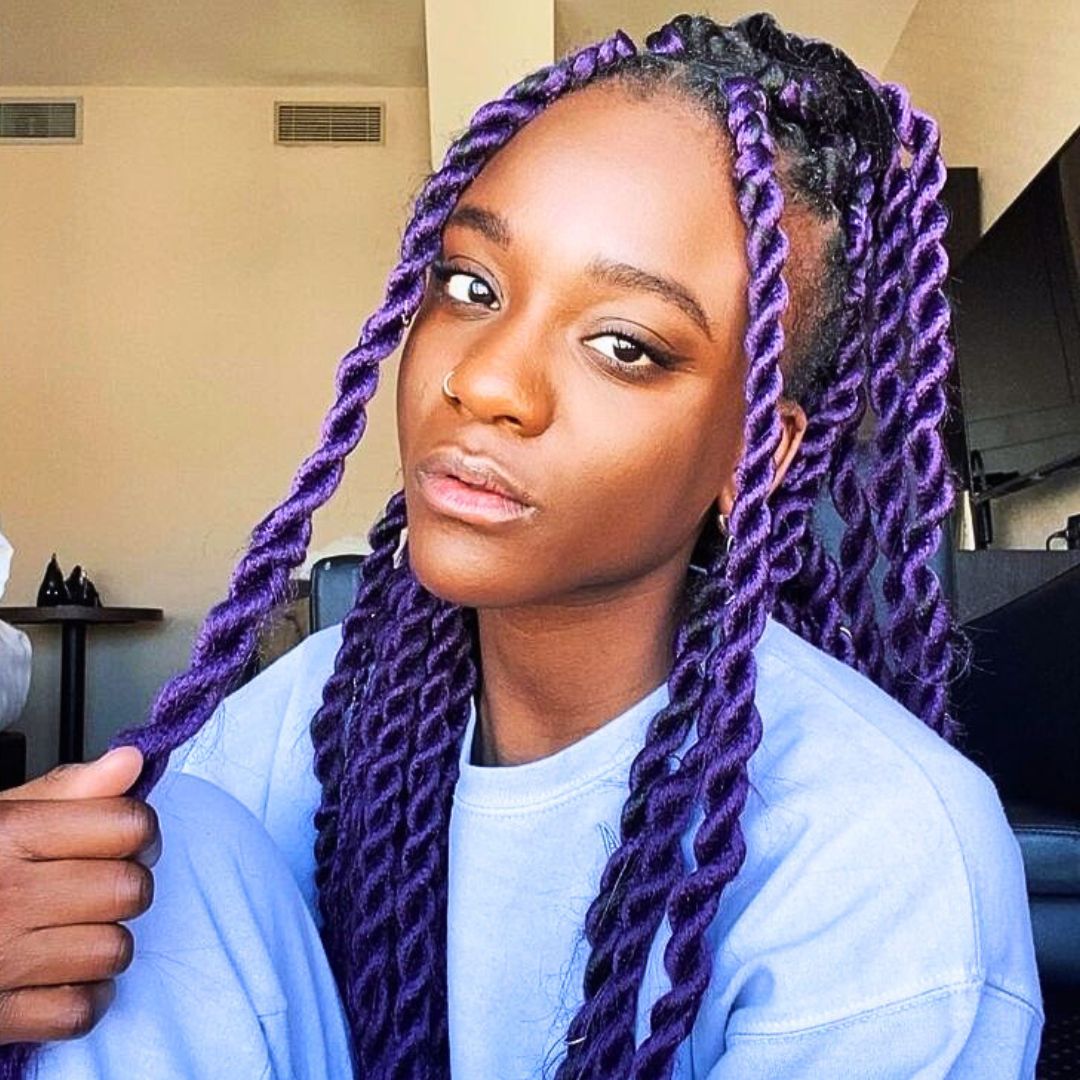 purple yarn twist on black teen