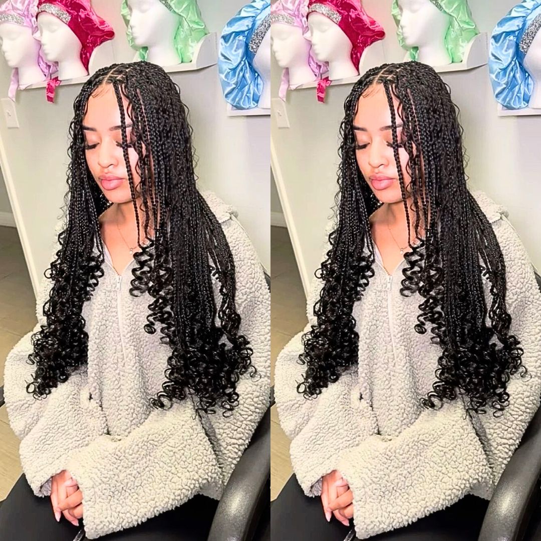 box braids with curly end on black women