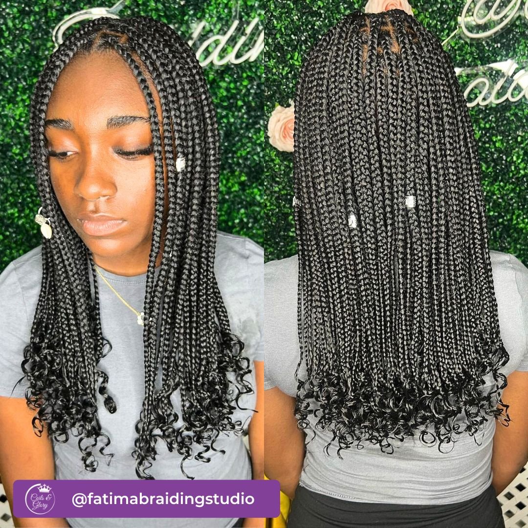 short box braids with curly end