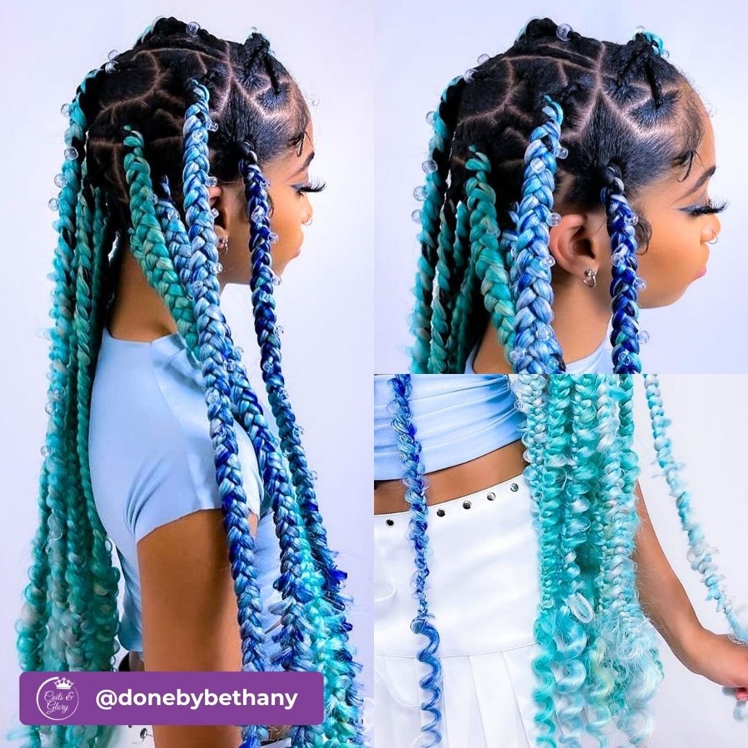 Blue butterfly passion braids on black girls