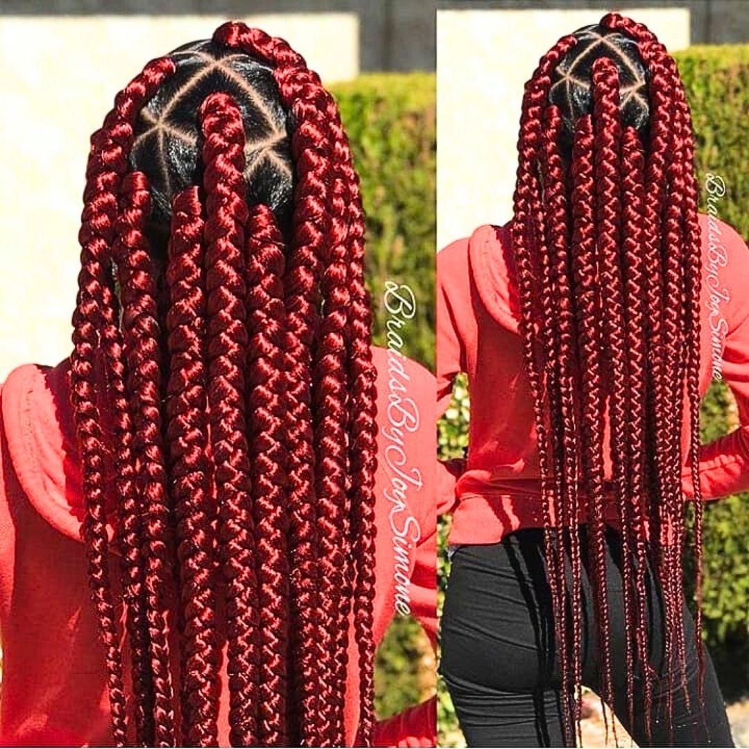 Burgundy braids on black girls