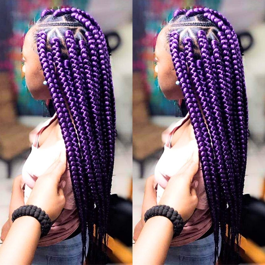 Purple braids on teenager