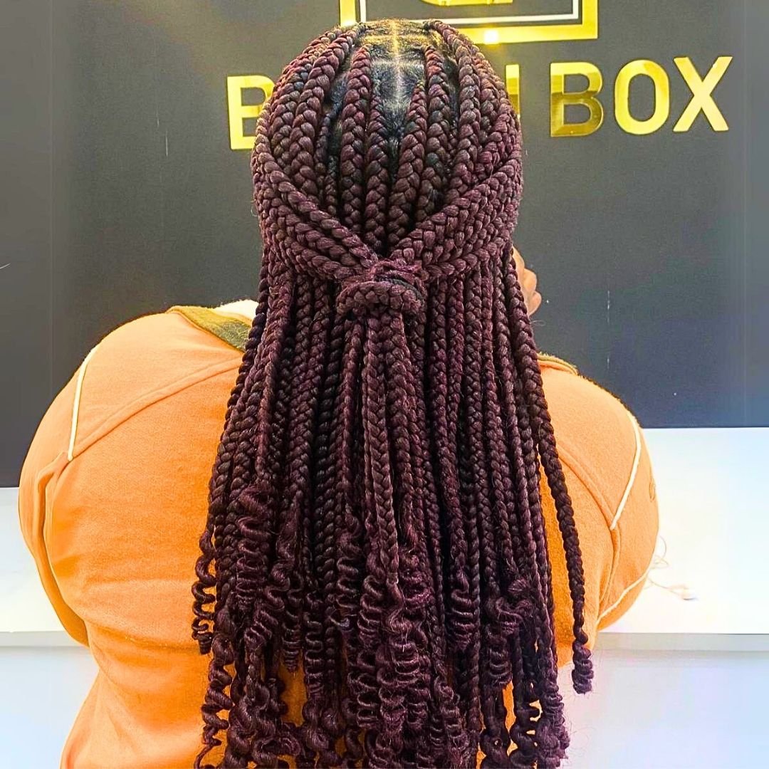 Wine red large braids on black women