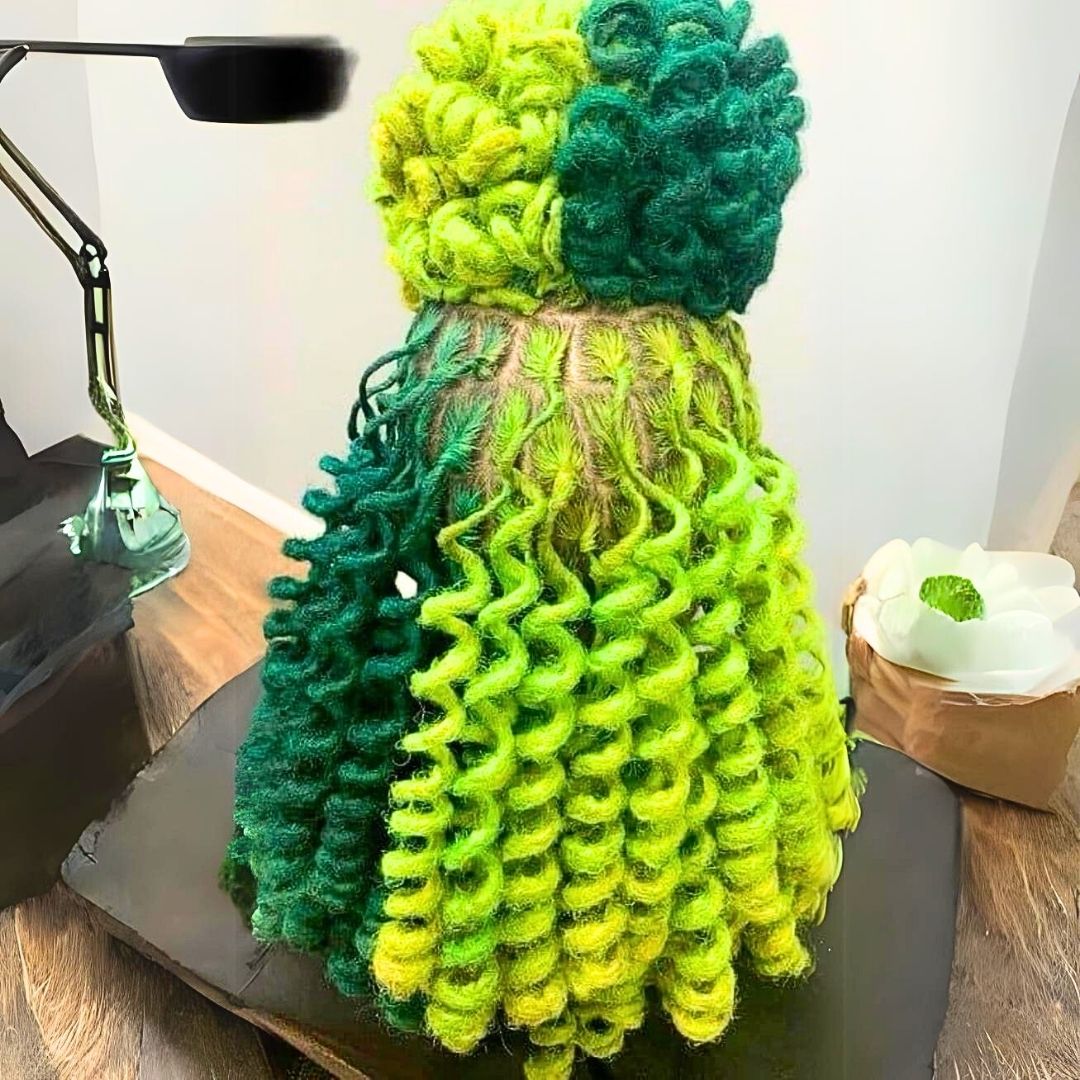 Green & Lime Green Curly locs