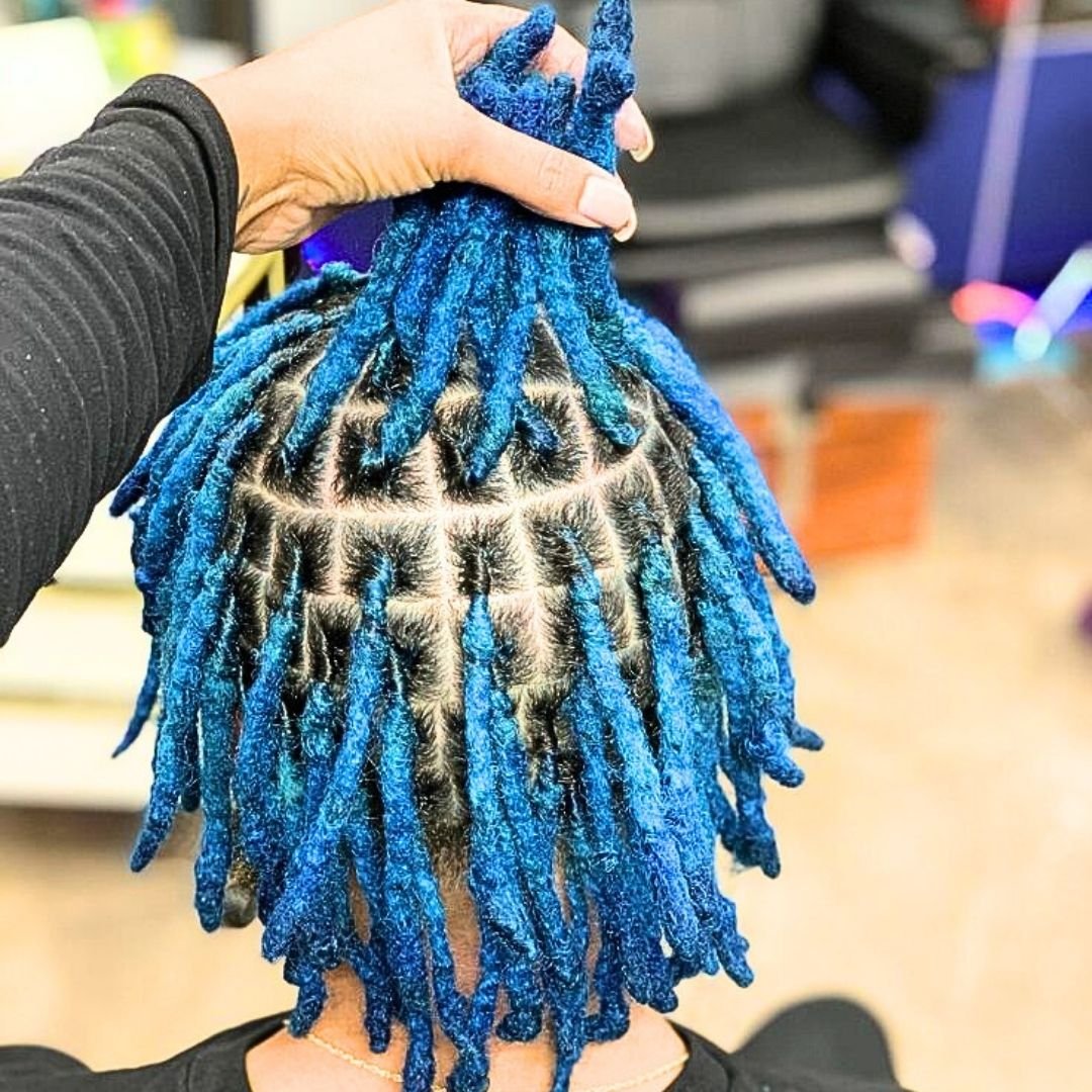 Blue starter locs hairstyle