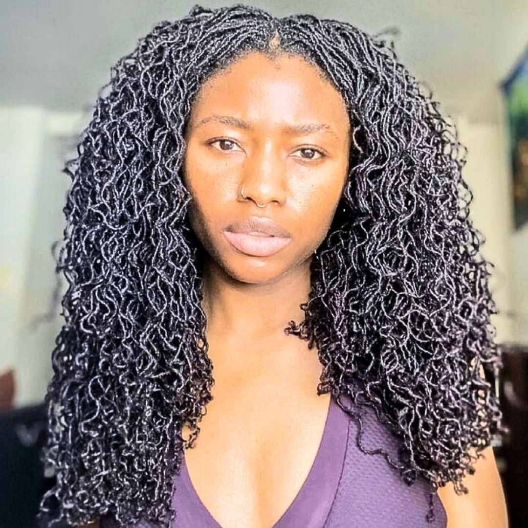 curly micro locs on black women