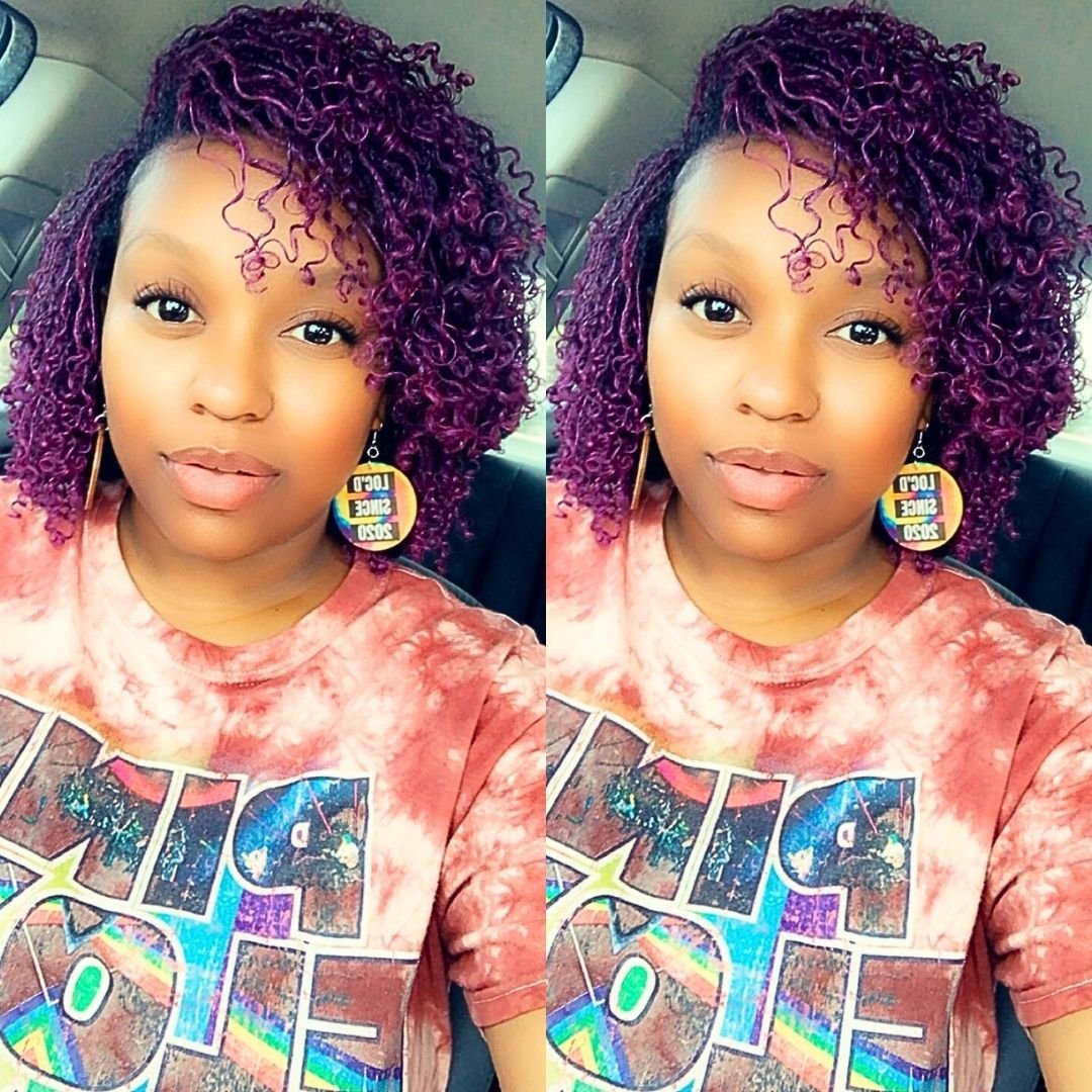 purple faux locs on natural hair