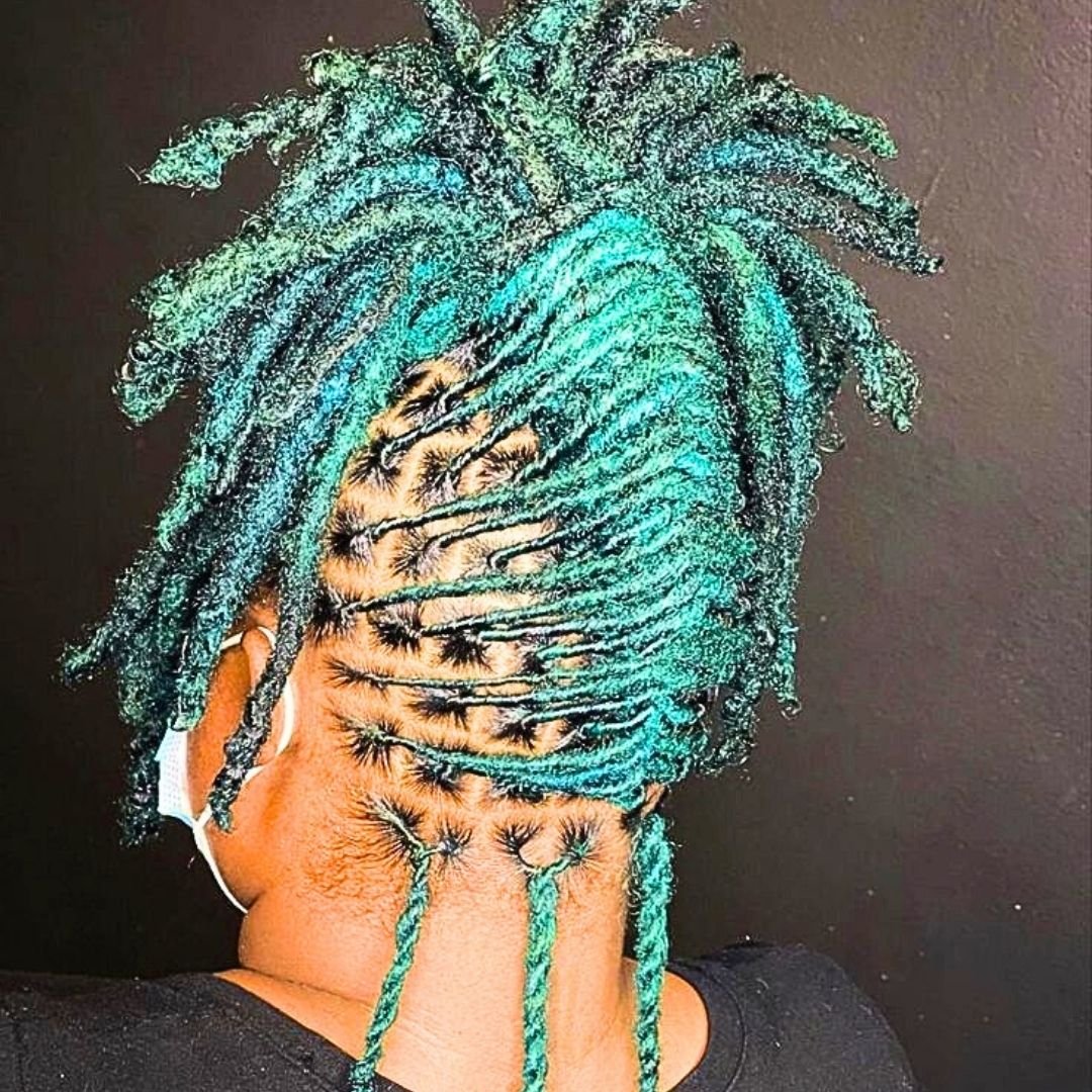 Green mohawk locs