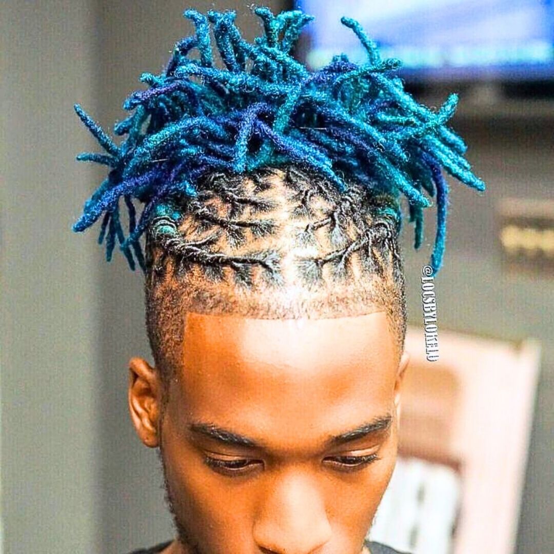 Blue locs hairstyle on men
