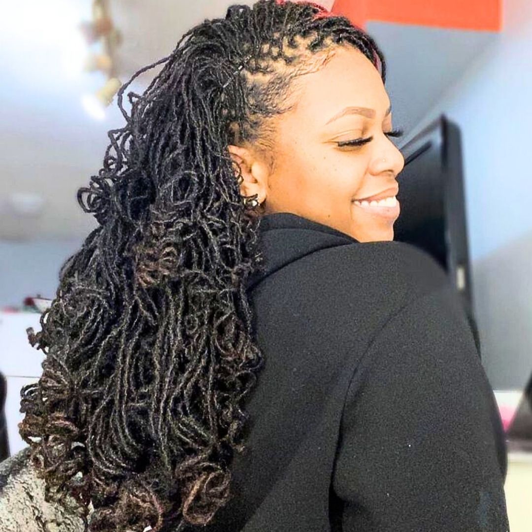 curly micro locs hairstyle on women