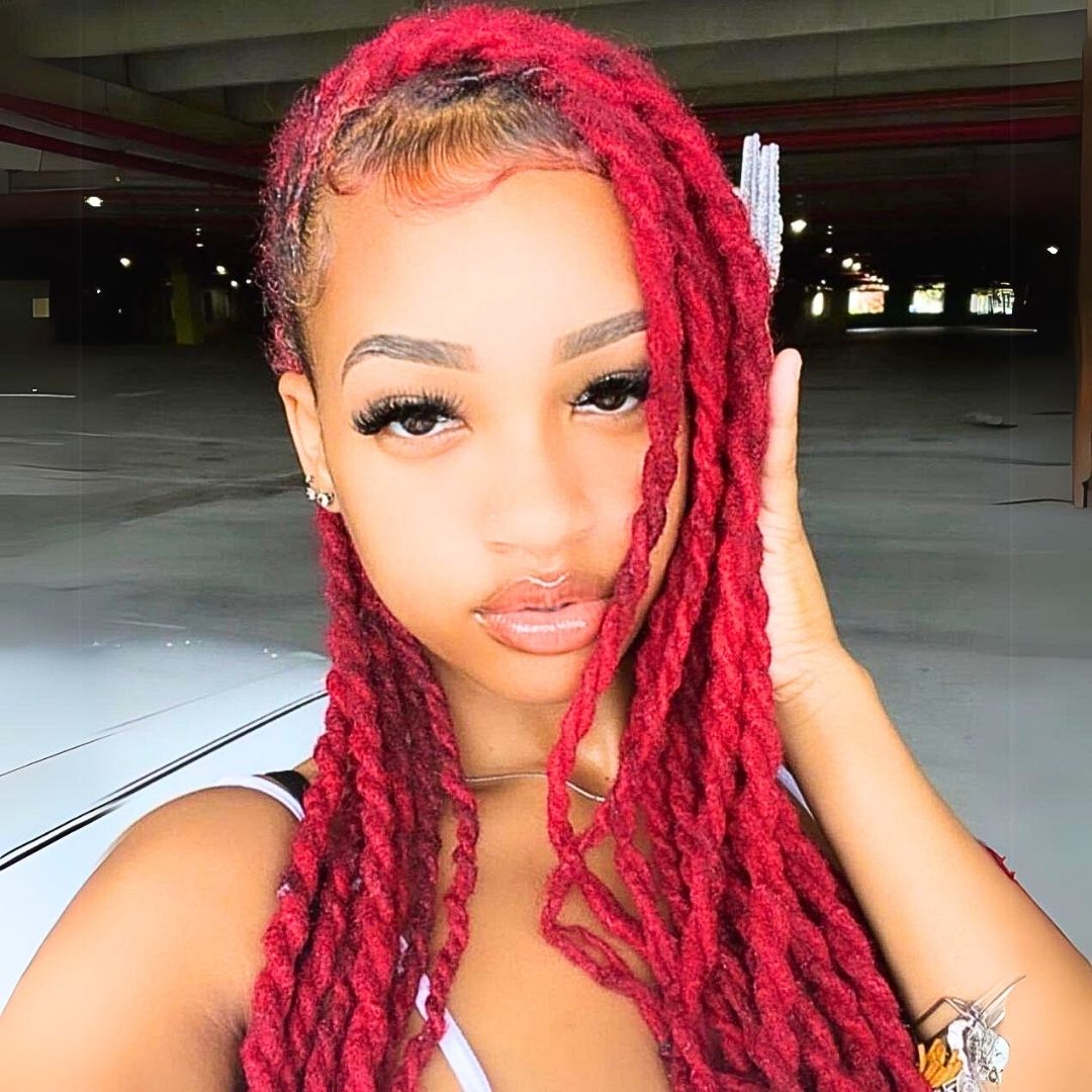 Burgundy locs on black women