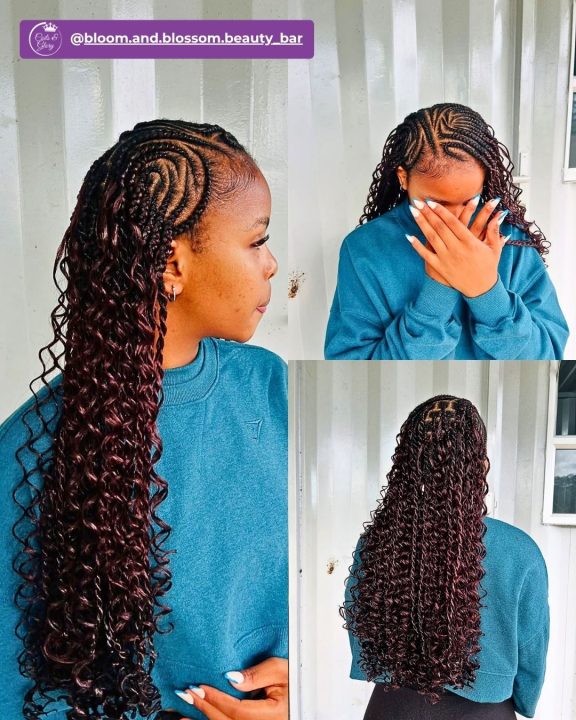 Cherry wine-colored boho lemonade rope twists styled with loose curls.
