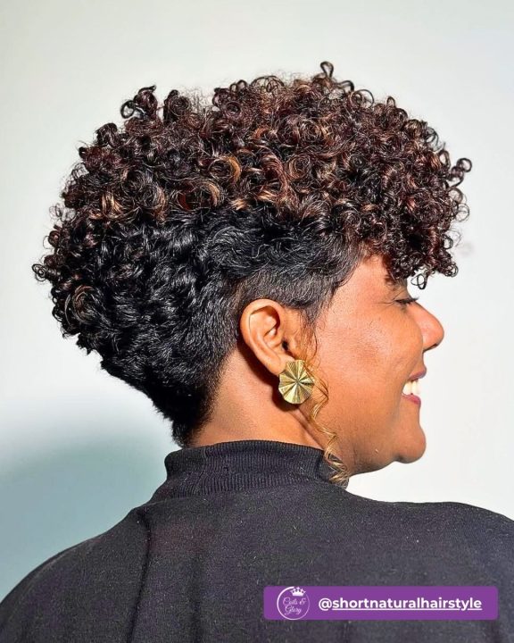 Dark chocolate and warm chestnut ringlet taper cut for natural curly hair.