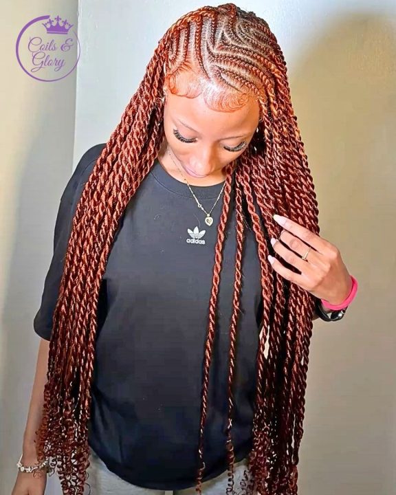 Ginger-colored lemonade island twists styled with defined coil ends.