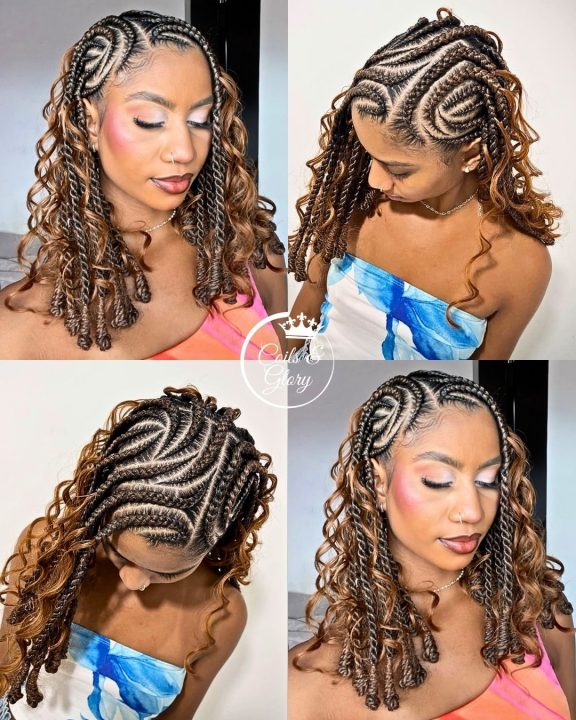 Honey brown lemonade island twists featuring voluminous curly ends.